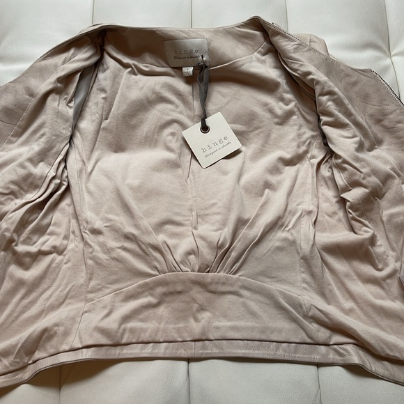 Nordstrom hinge leather jacket with ruffles trim, size s, cream color - Picture 3 of 4